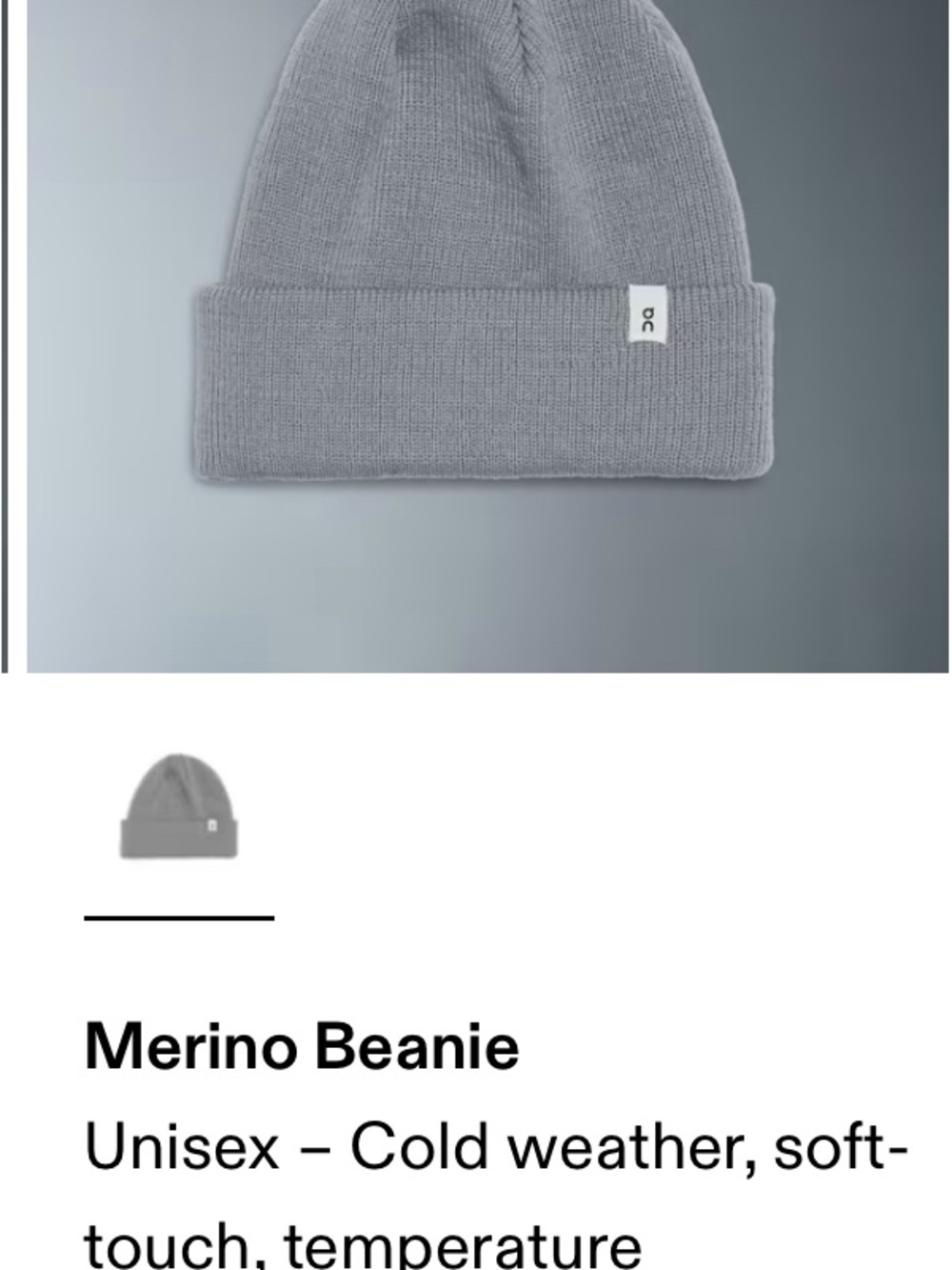 On Running Gray Merino Beanie